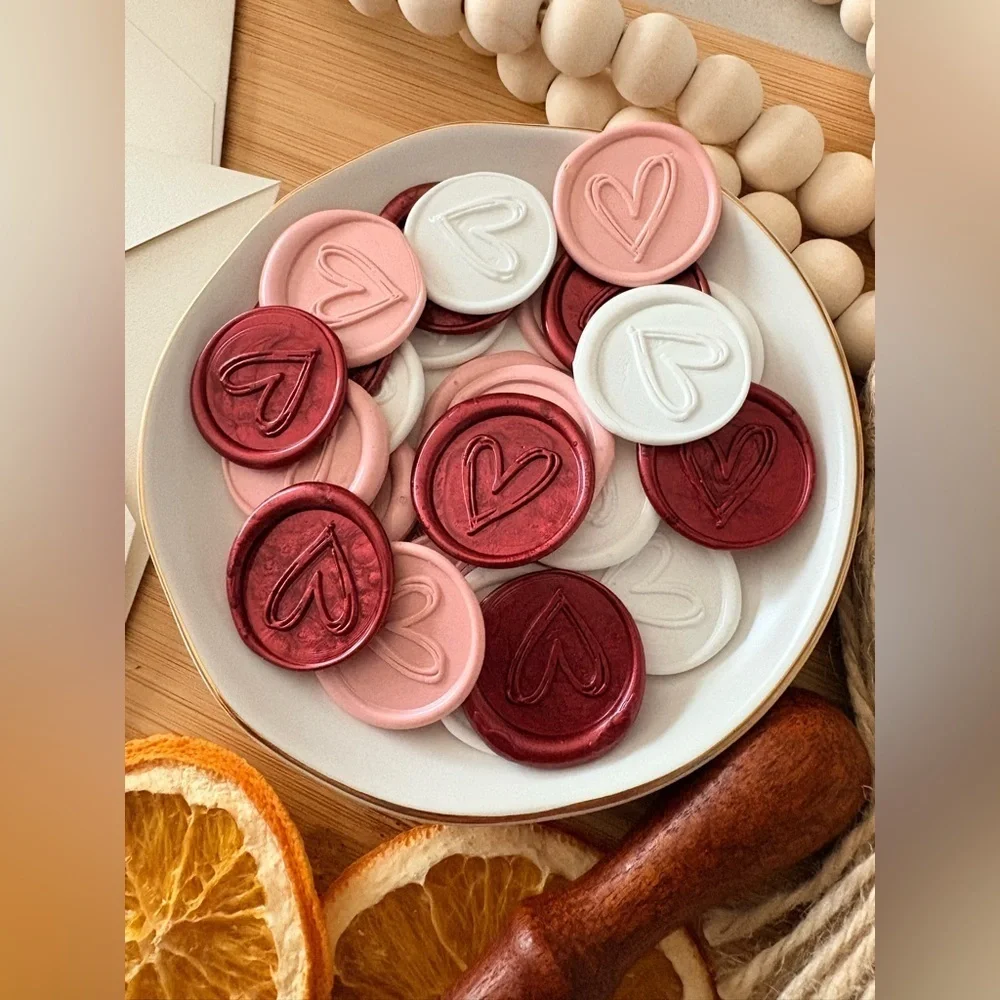 Handmade Heart Wax Seals Wedding Invite Peel & Stick Minimalist Boho | 25 Pack